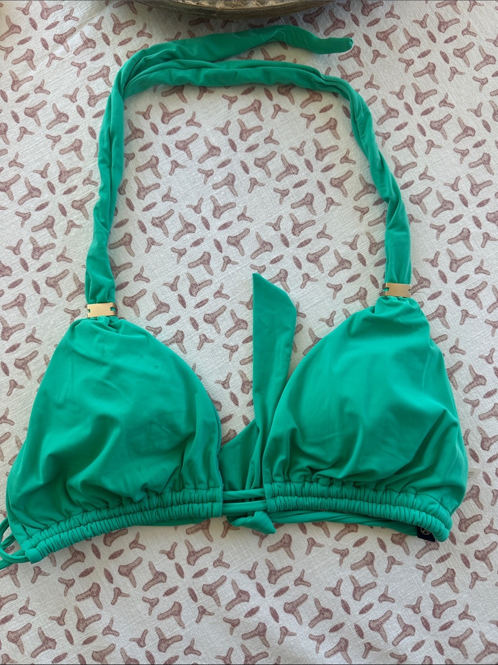 Vix Emerald Green Halter Bikini Top with Gold Accents